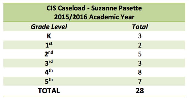 Counseling In Schools 2016-2017 caseload chart