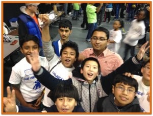 Counseling In Schools Competitive LEGO-Robotics Team win award. Group of excited students proud of achievement in robotics.