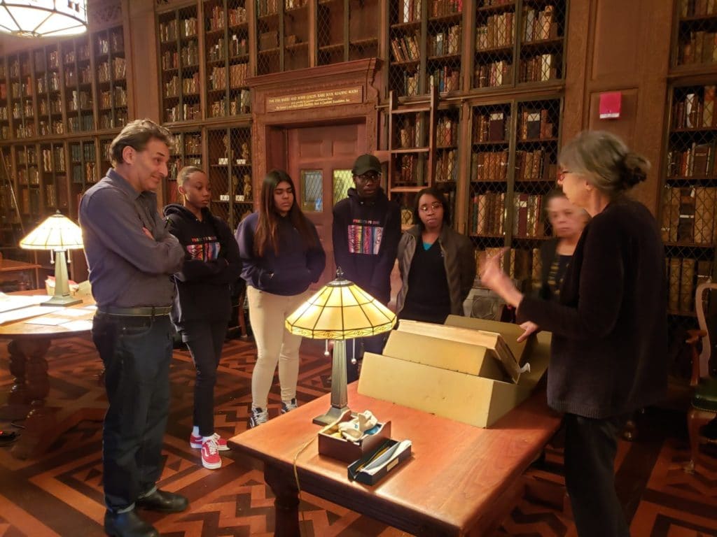 Counseling In Schools Heritage H.S. students meet with Dr. Laraque-Arena and her colleague at the New York Academy of Medicine.